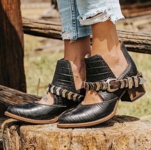 Freebird By Steven Blade Black Croco Ankle Boots